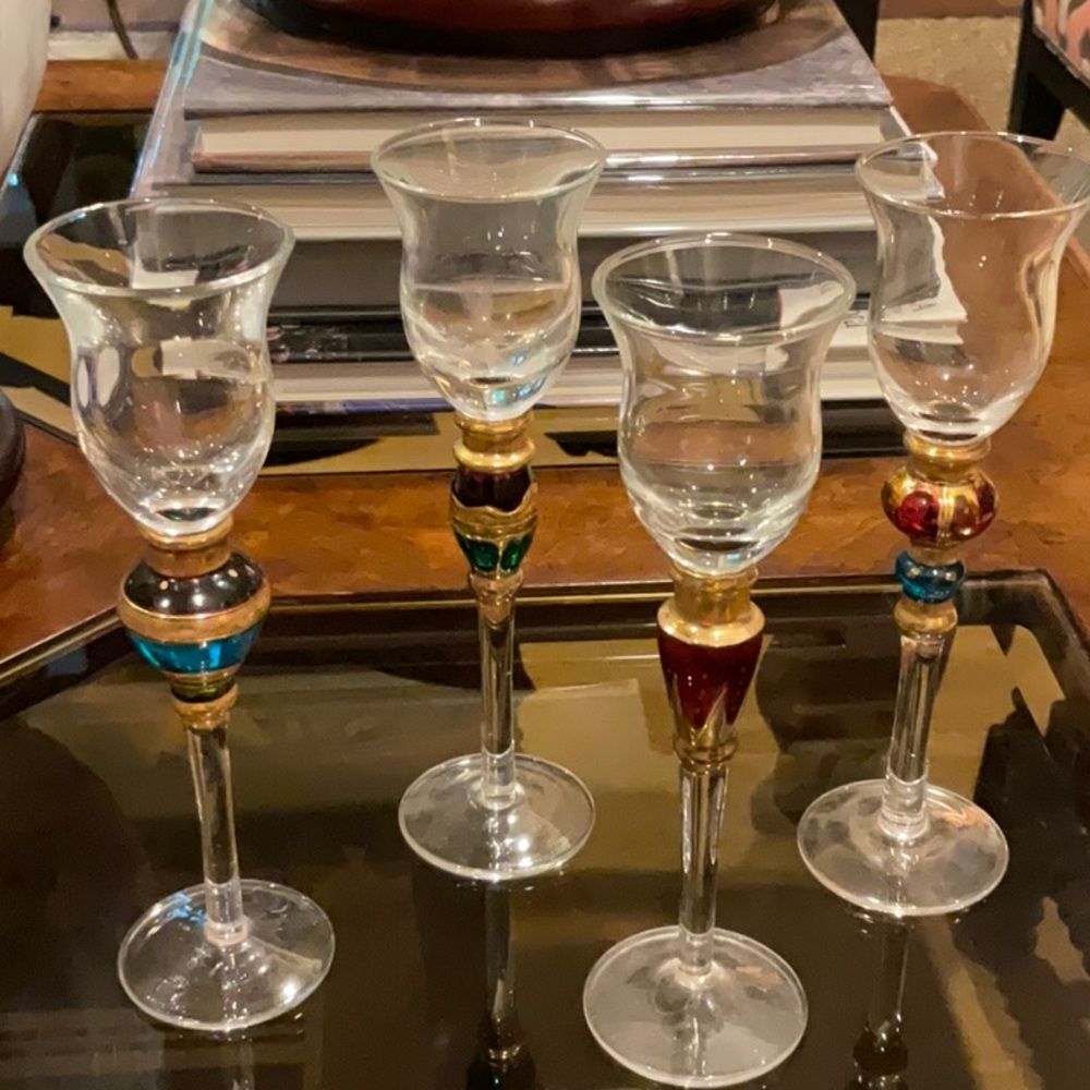 Perfect set of 4 cordial glasses.  Gorgeous designs and colors.  Mint, as new!